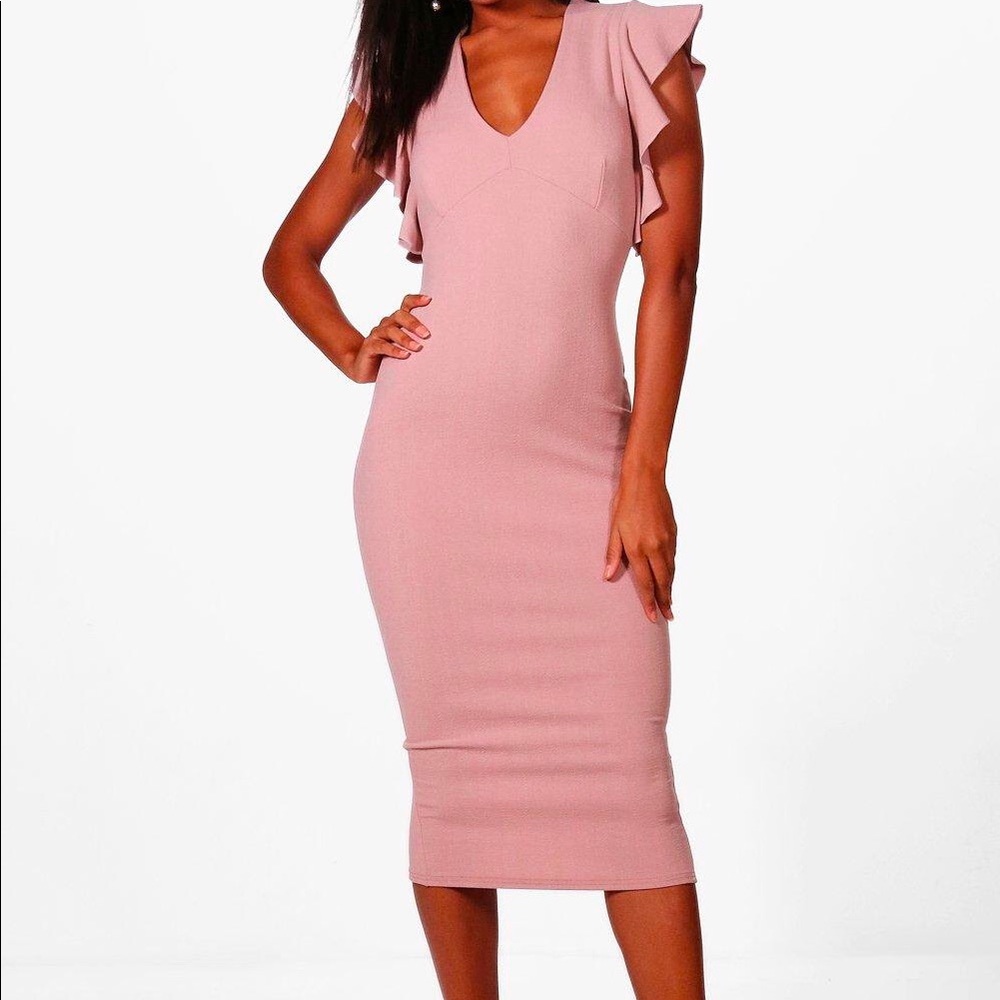 Mauve Frill sleeve midi dress